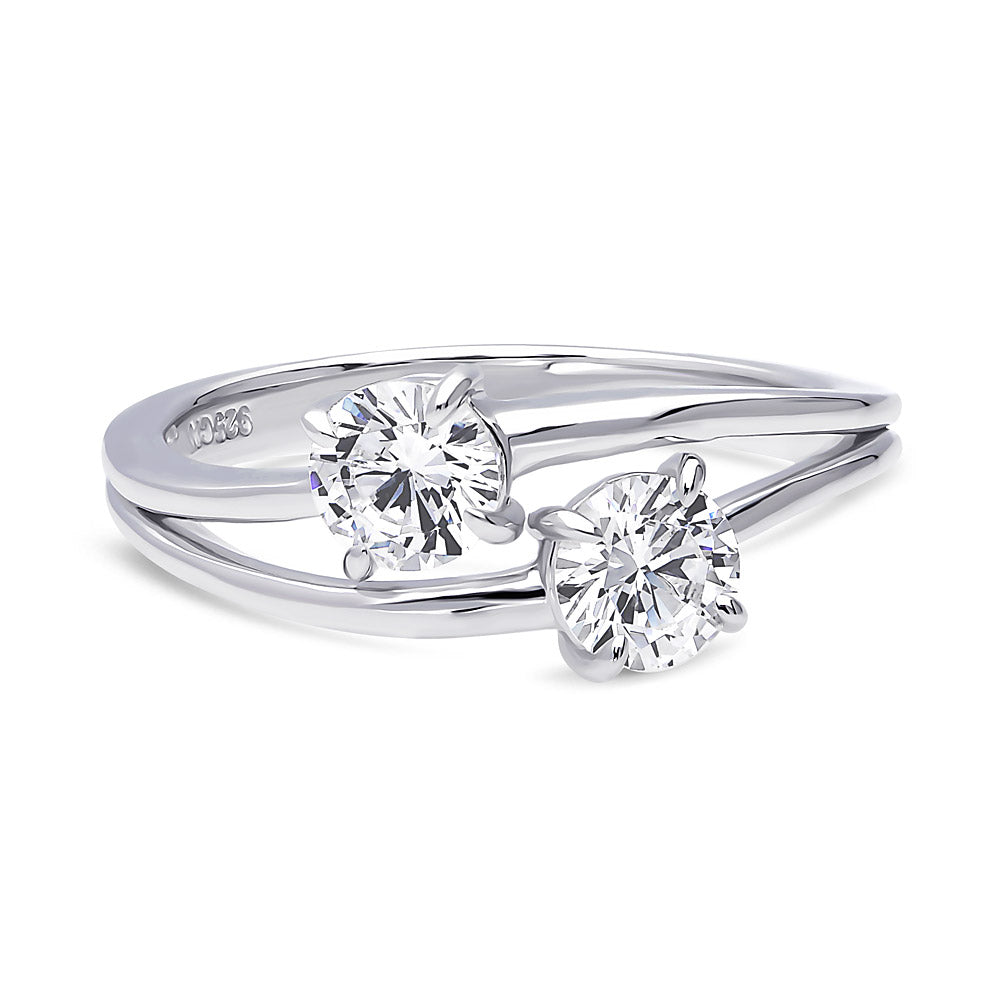 Sterling Silver Two Stone Bypass store Cubic Zirconia Ring.