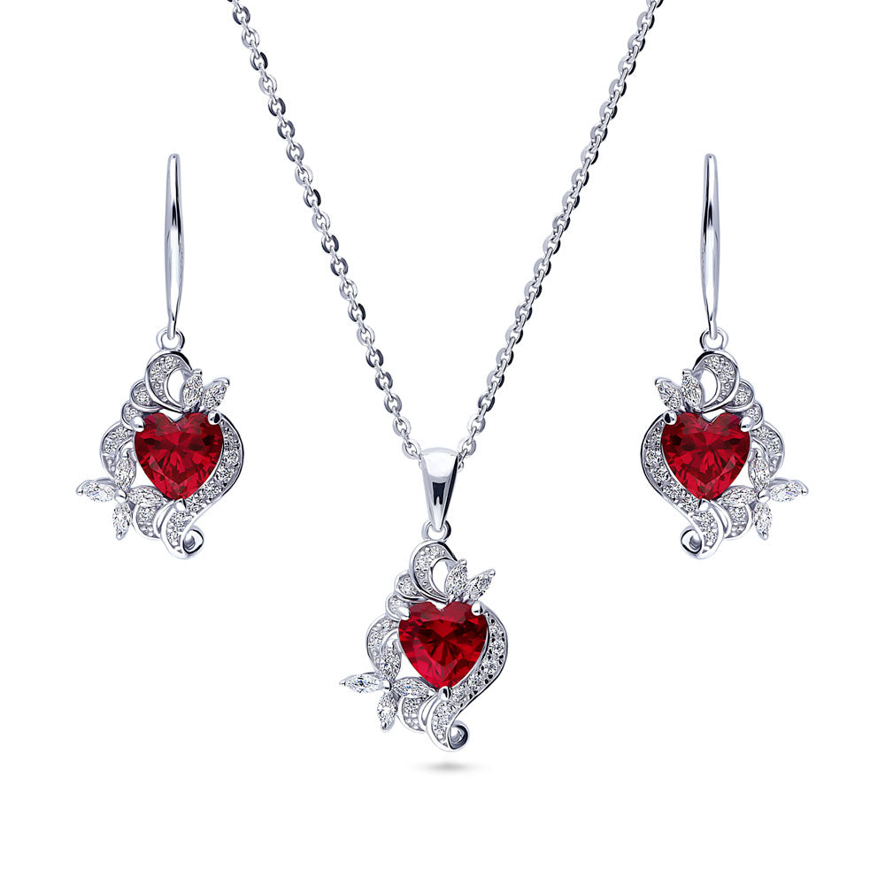 2024 Ruby Heart cz Necklace Sterling Silver