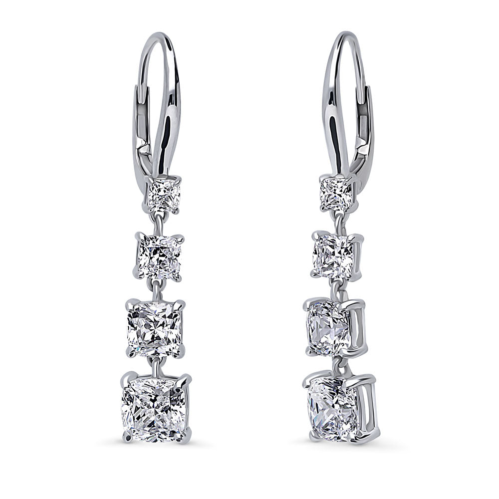 Sterling Silver Graduated CZ Leverback Chandelier Earrings #E1801