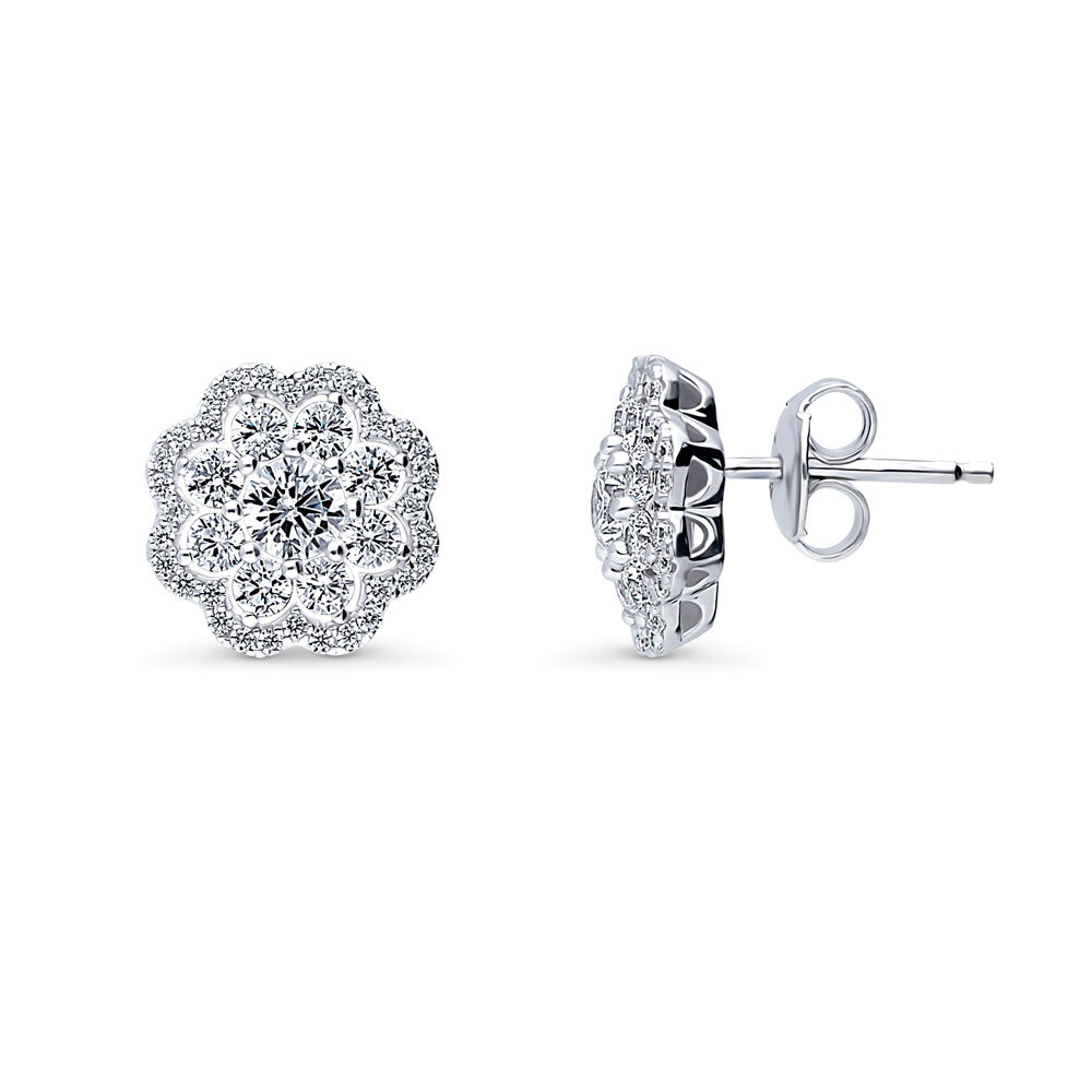 Sterling Silver Rhodium outlets Plated Cz Flower Design Post Earrings