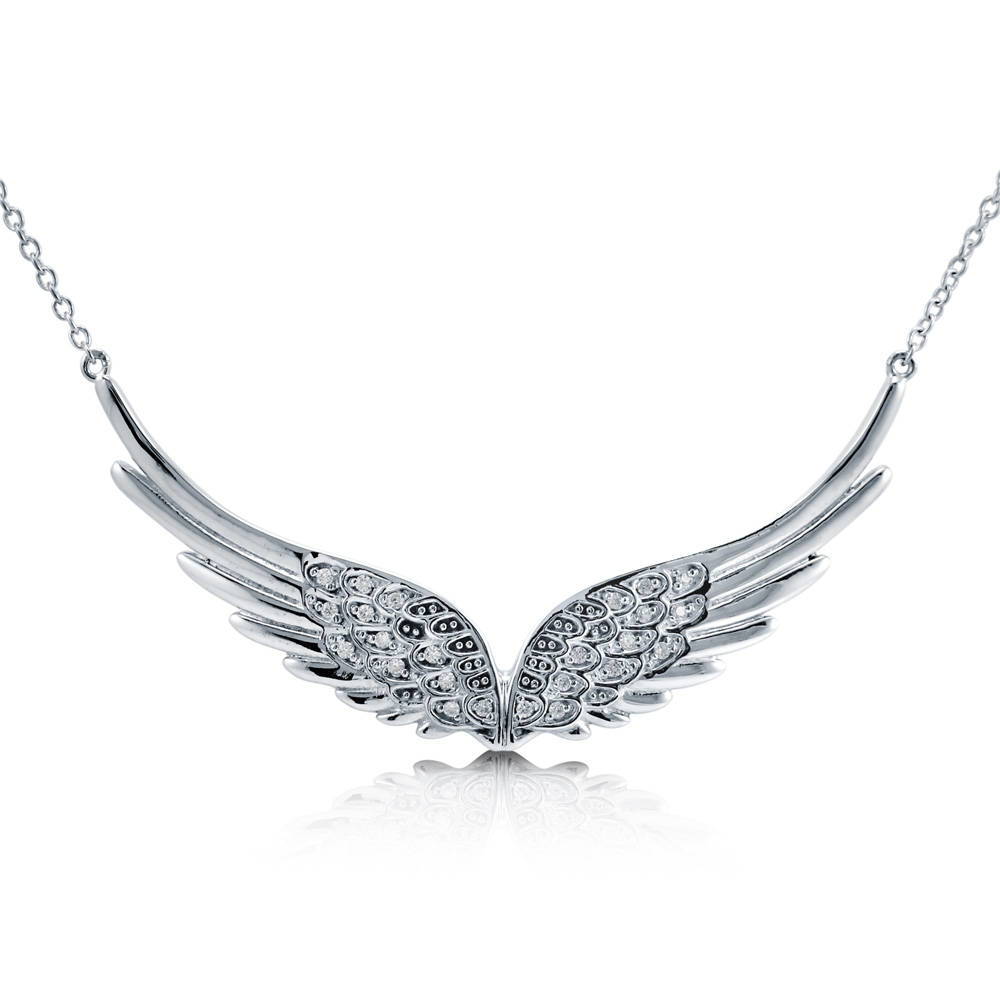 Sterling Silver Angel Wings CZ Fashion Pendant Necklace #N1051