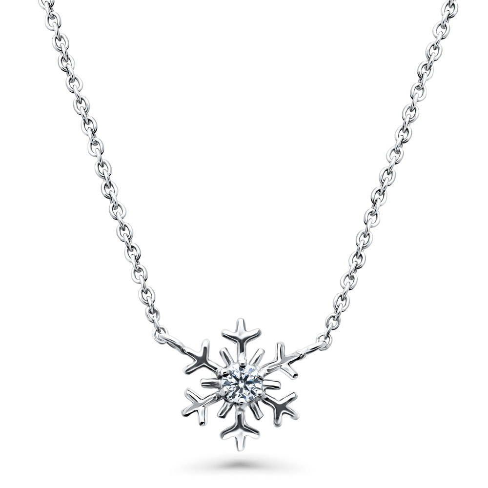 Sterling Silver Snowflake CZ Fashion Pendant Necklace #N1350-01