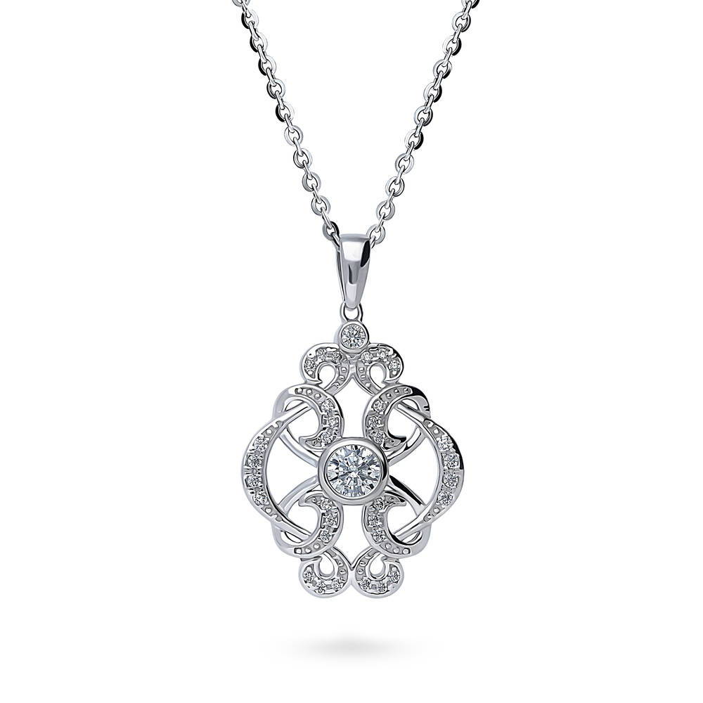 New online Art Deco CZ Crystal Pendant Silver Necklace