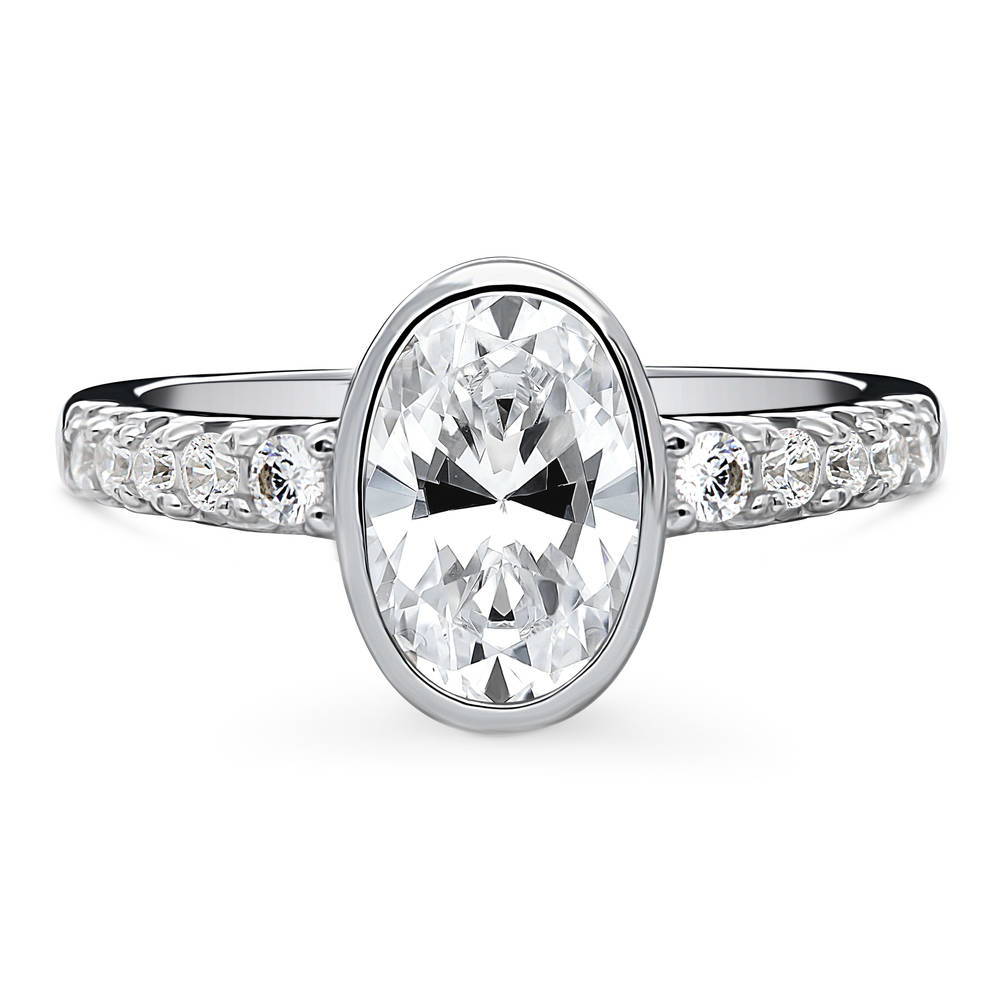 Berricle Sterling Silver Solitaire Wedding Engagement Rings 1.4ct Bezel Set Oval Cut Cubic Zirconia CZ Promise Ring