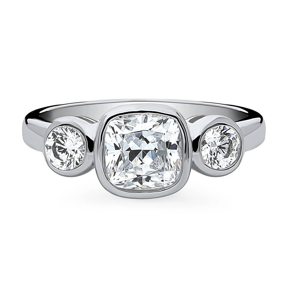 3-Stone Cushion CZ Ring in Sterling Silver