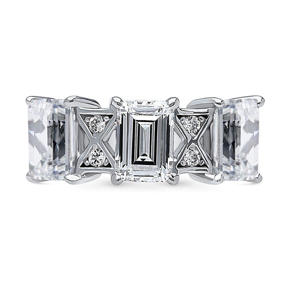 3-Stone Art Deco Emerald Cut CZ Statement Ring in Sterling Silver