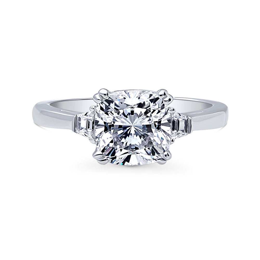 Sterling Silver 3-Stone Cushion CZ Wedding Engagement Ring #R1839