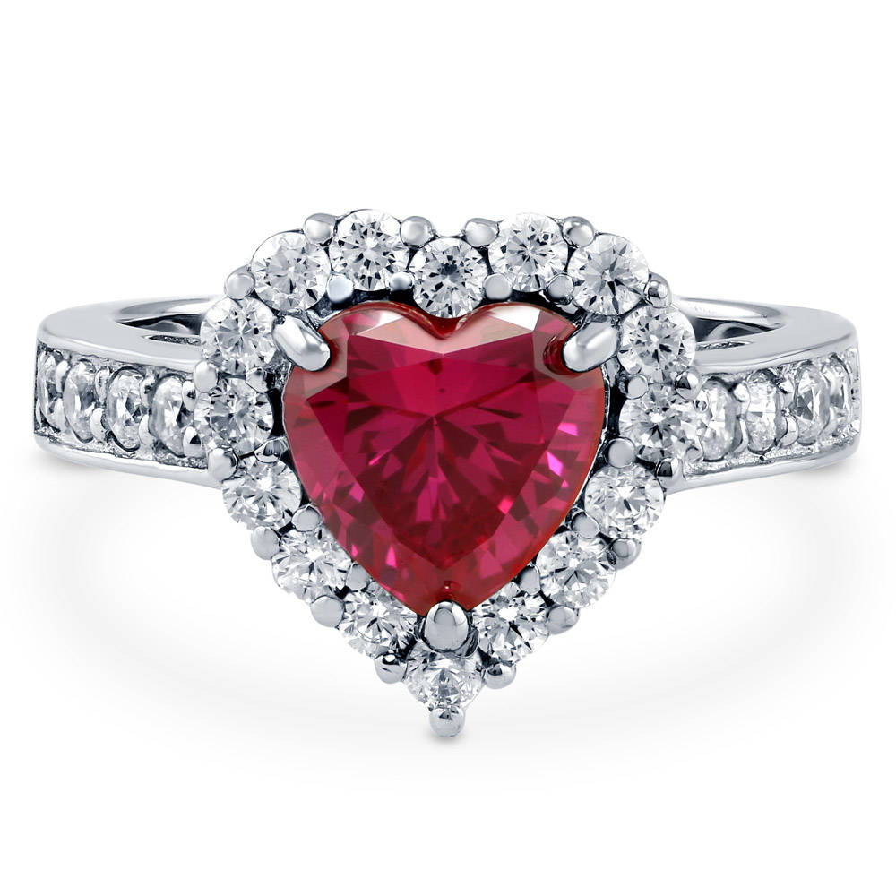 Sterling Silver Halo Simulated Ruby CZ Cocktail Wedding Engagement