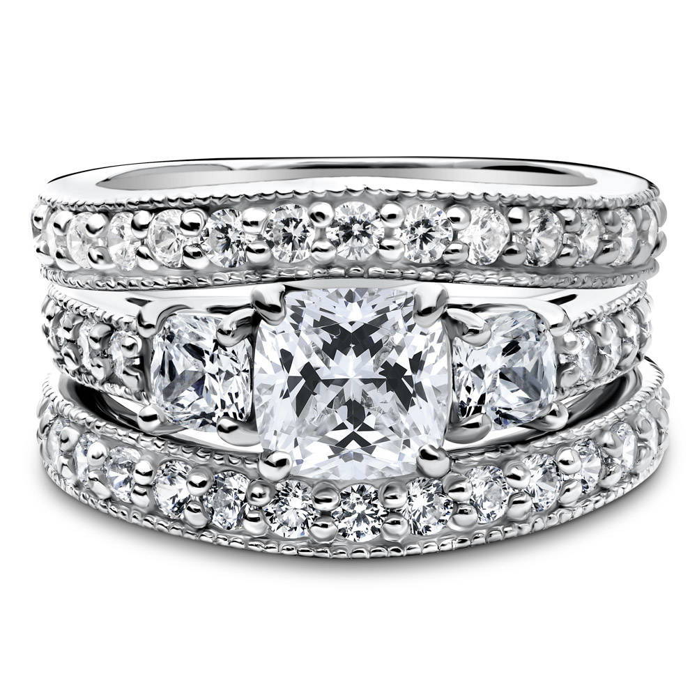 Gorgeous Cushion Cut 3PC Wedding Ring Set In Sterling Silver