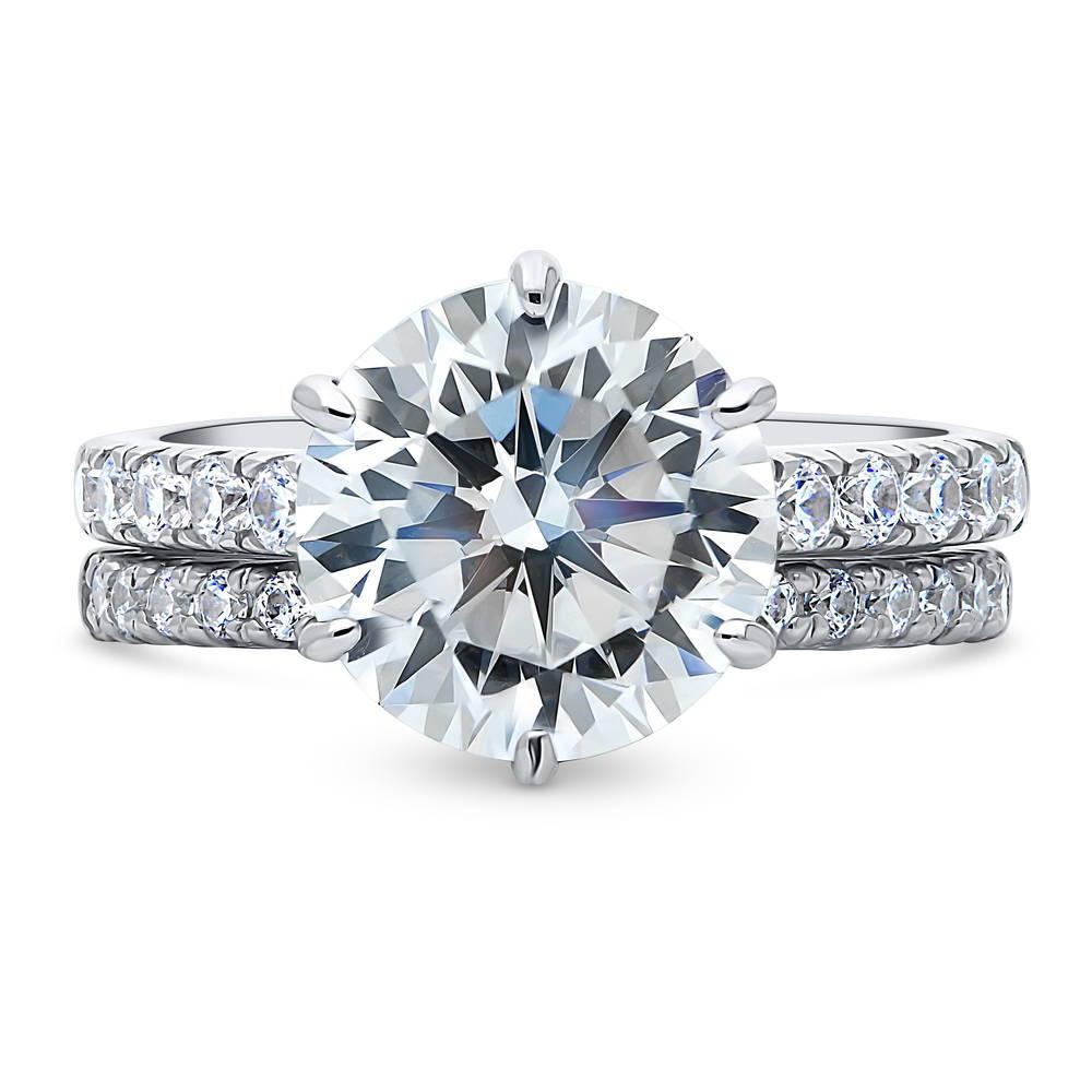 Sterling Silver Solitaire 3.8ct Round CZ Wedding Engagement Ring Set # ...