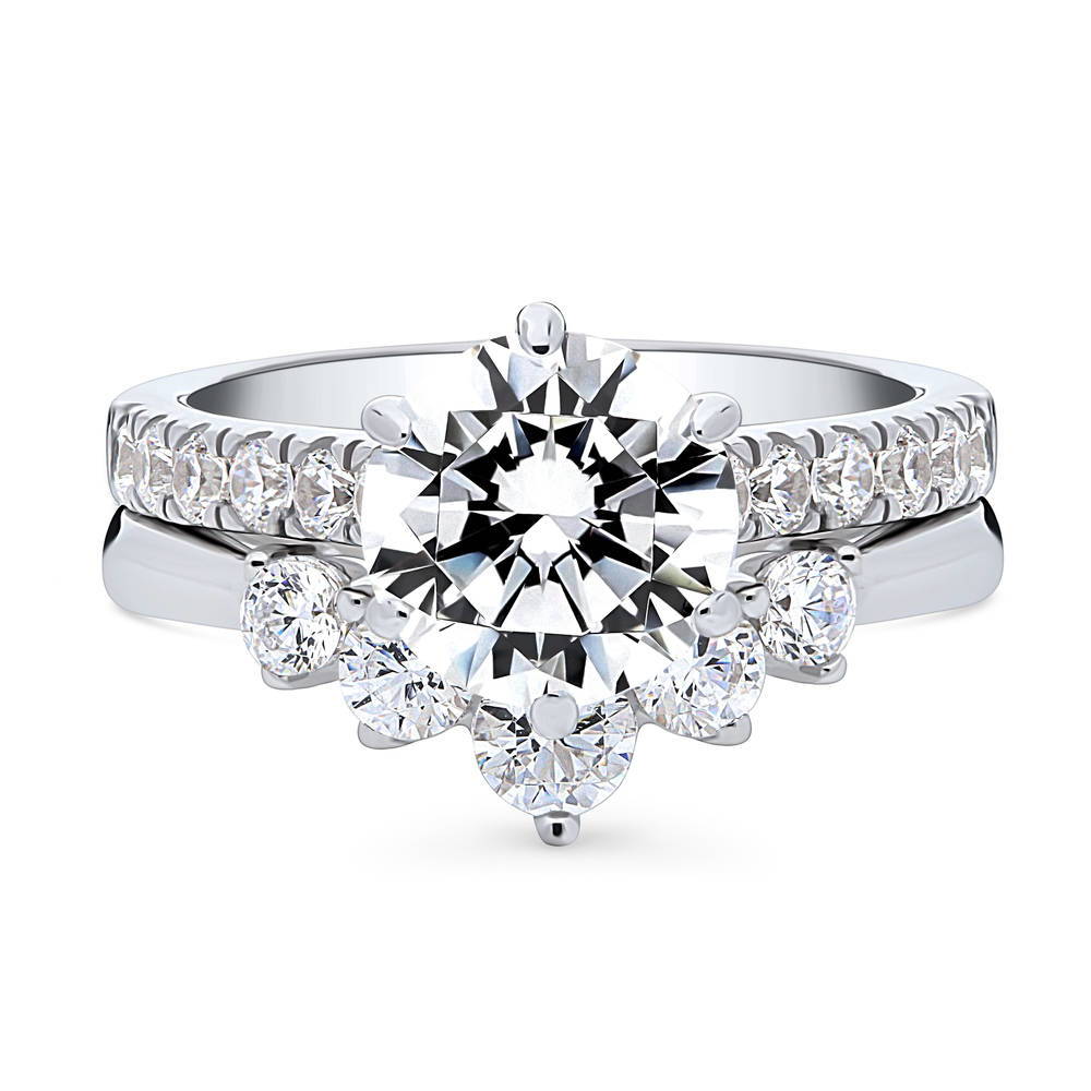 Sterling Silver 5-Stone Solitaire CZ Wedding Engagement Ring Set