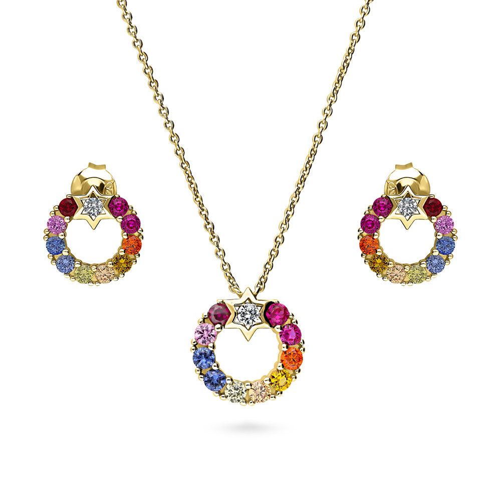 A Set Fashion Diamond Star Moon Open Bracelet Jewelry Set Charm