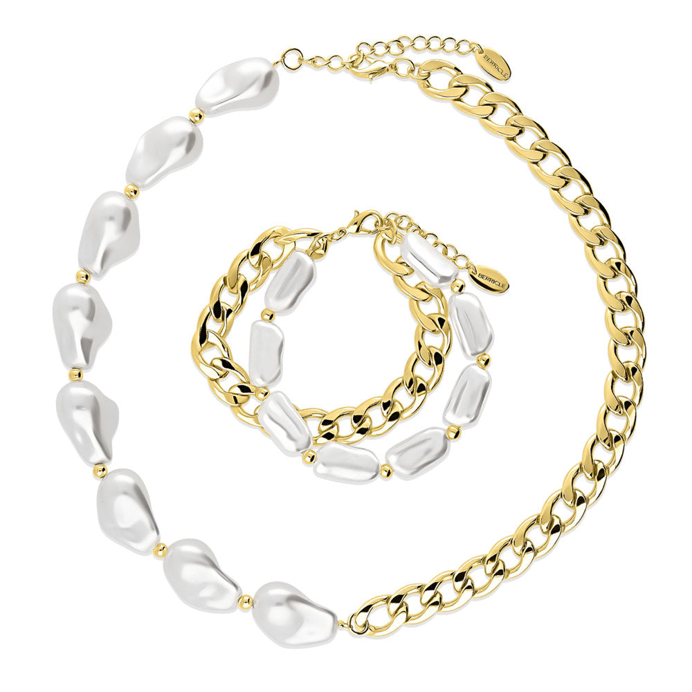 Imitation Pearl Statement Fashion Bracelet and Necklace Set, 2