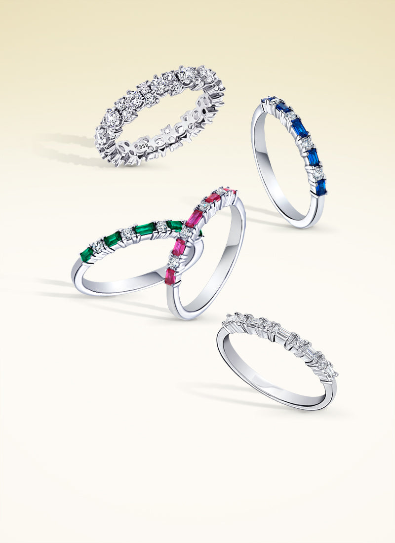 Wedding Bands in Color and Clear Stones