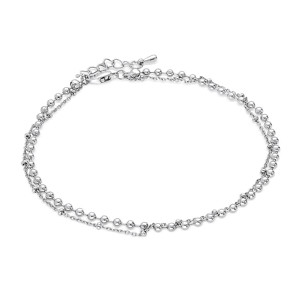 Front view of Double Strand Bead Chain Anklet Ankle Bracelet in Base Metal, 4 of 9