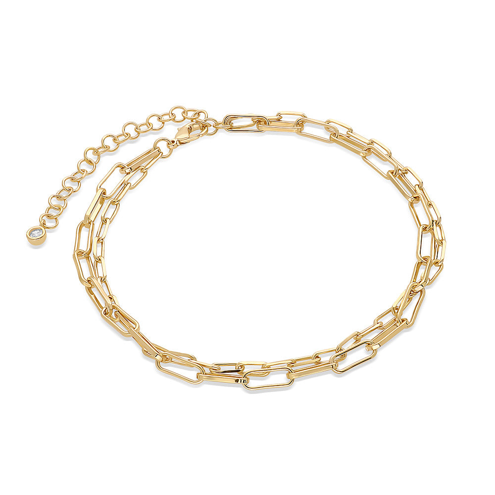 Front view of Paperclip CZ Link Chain Anklet in Gold-Tone, 2 of 4