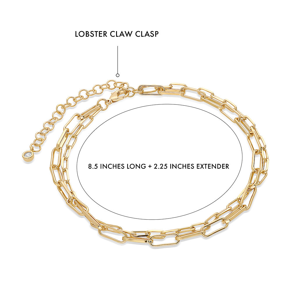 Angle view of Paperclip CZ Link Chain Anklet in Gold-Tone, 3 of 4