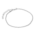 Front view of Woven CZ Rope Chain Anklet, Silver-Tone