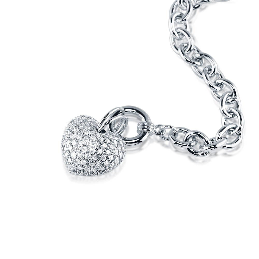 Angle view of Heart CZ Necklace Earrings and Bracelet in Silver-Tone, 14 of 20