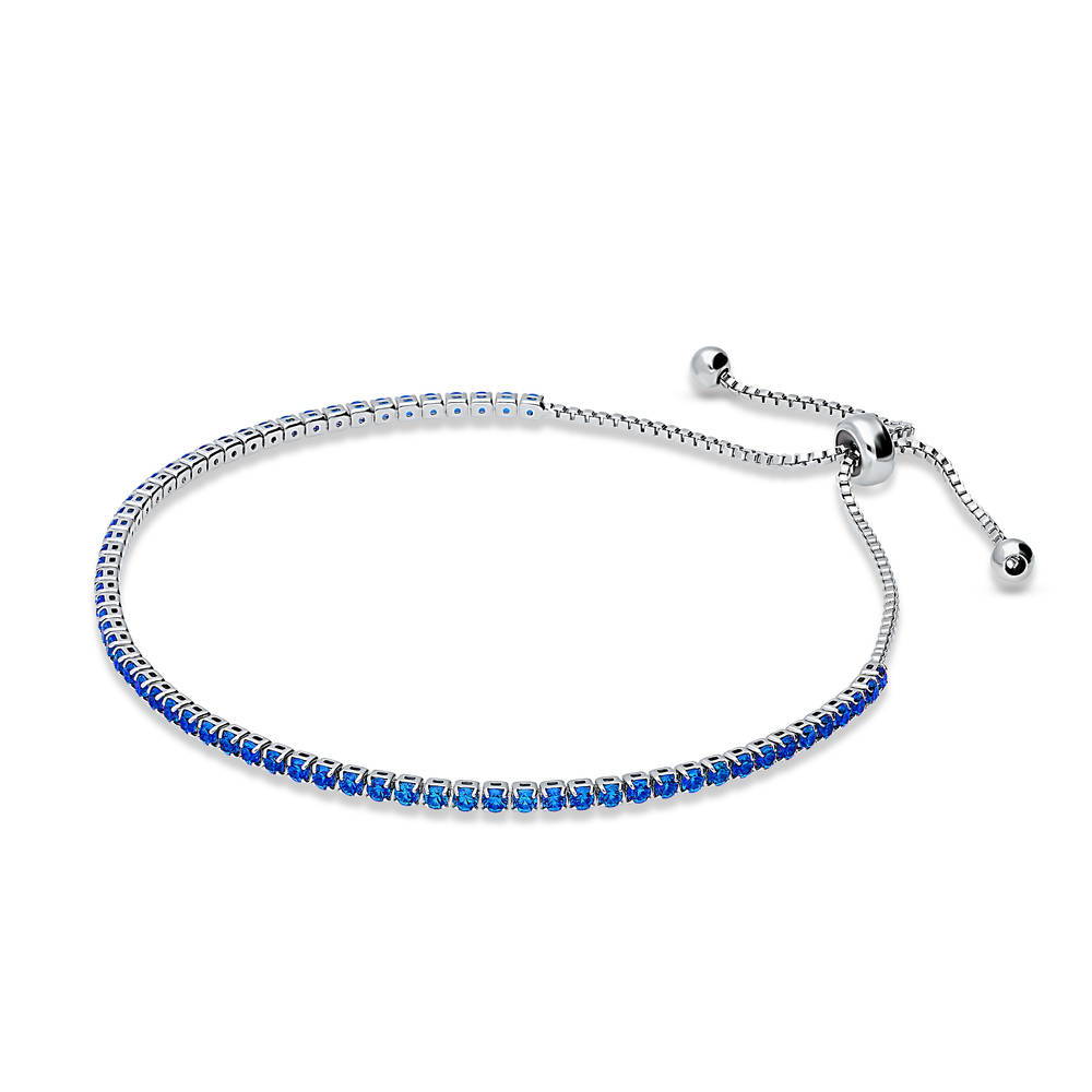 Front view of CZ Tennis Bracelet 6-10 inch, Blue Color