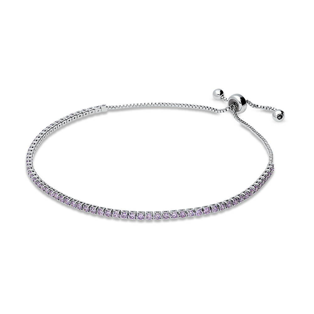 Front view of CZ Tennis Bracelet 6-10 inch, Purple Color