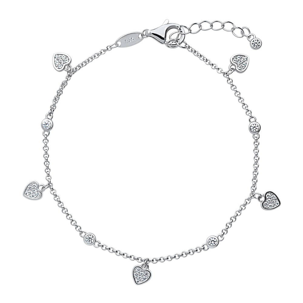 Heart CZ Station Bracelet in Sterling Silver