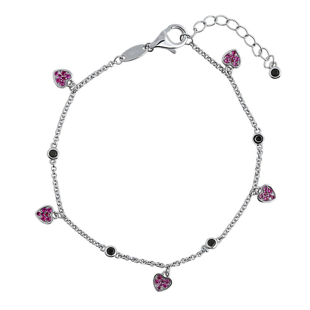 Heart CZ Station Bracelet in Sterling Silver, 1 of 3