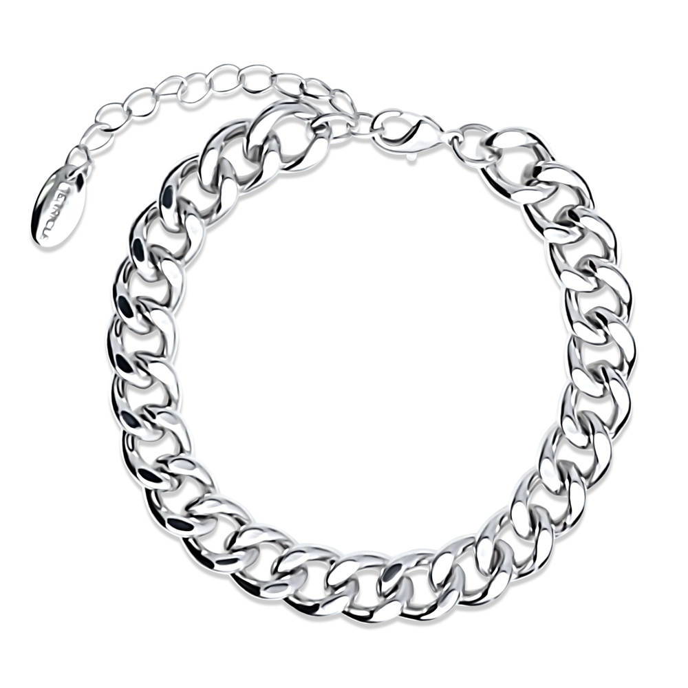 Curb Chain Bracelet and Necklace, 2 Piece, Silver-Tone