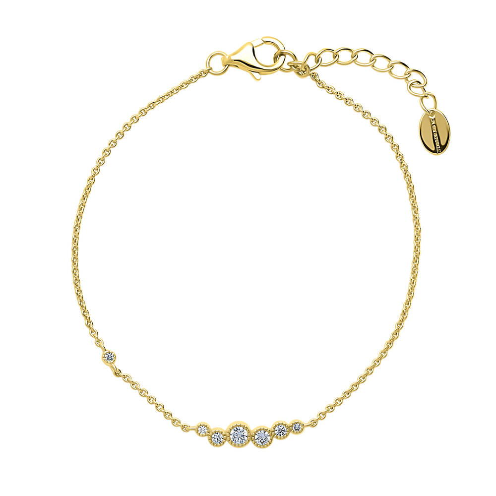 Bubble Bar CZ Rolo Chain Bracelet in Sterling Silver, Yellow Gold Flashed