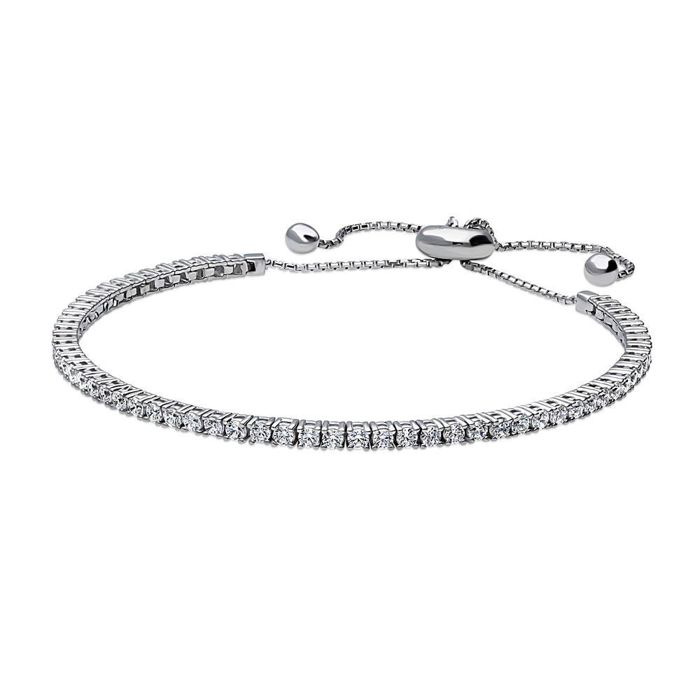 Front view of Bar CZ Tennis Bracelet in Sterling Silver 6-10 inch, 5 of 11