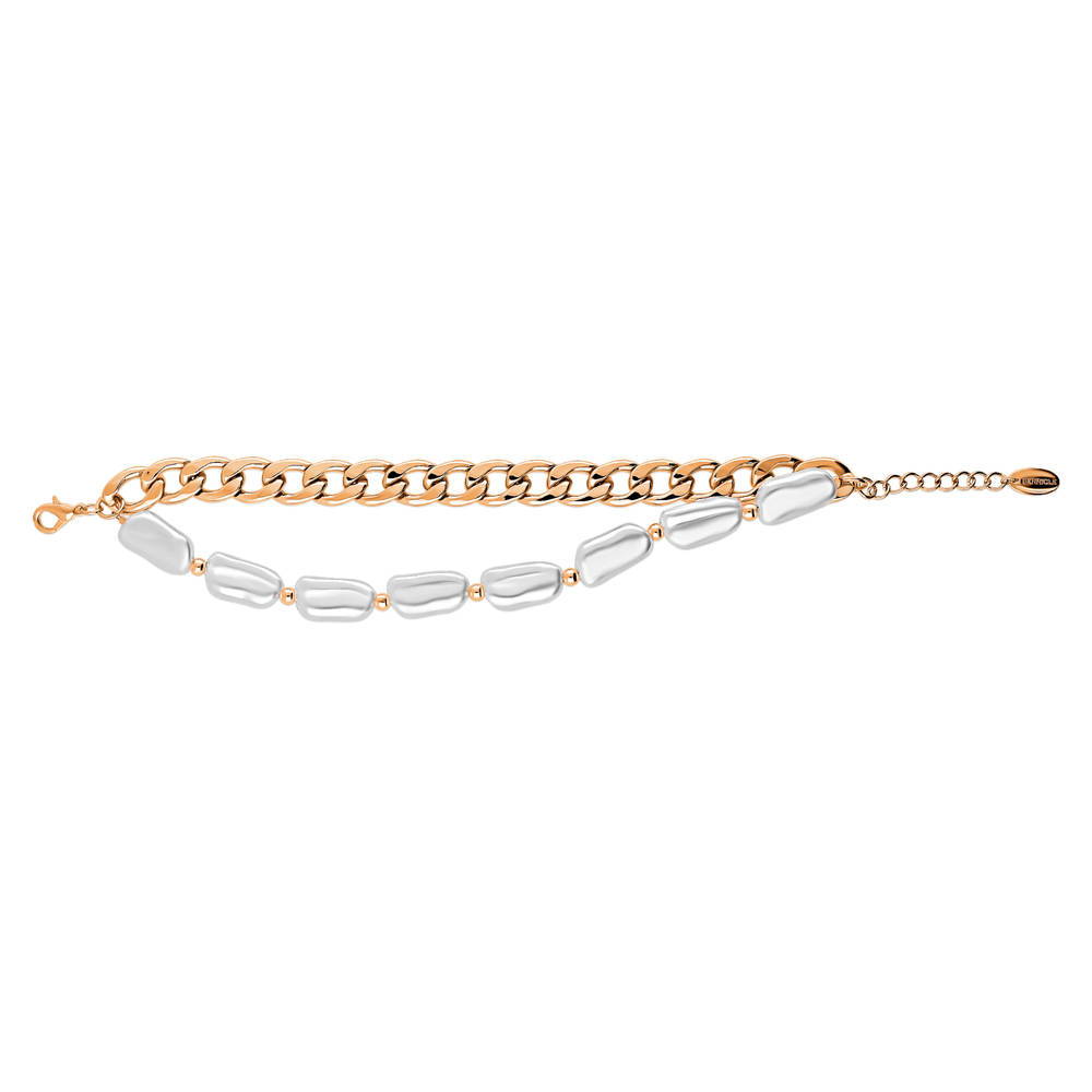 Front view of Imitation Pearl Curb Chain Bracelet and Necklace, 2 Piece, 7 of 13