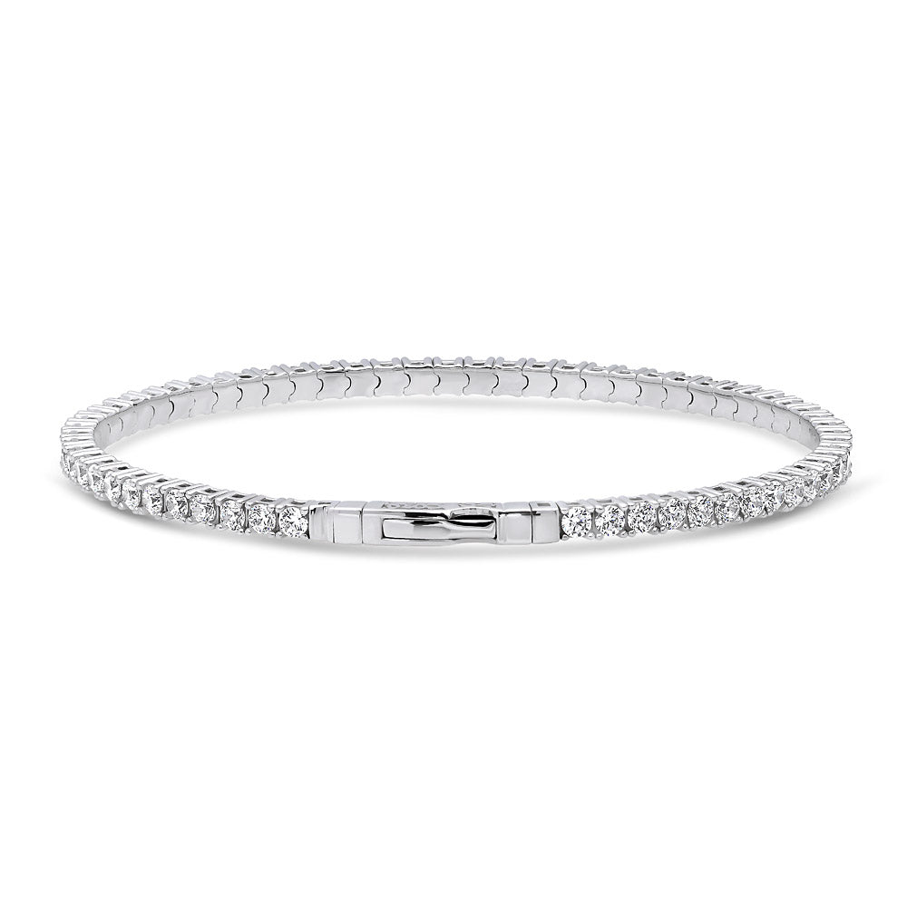 Front view of Flexible CZ Bangle in Sterling Silver, 2 Piece Set, 5 of 17