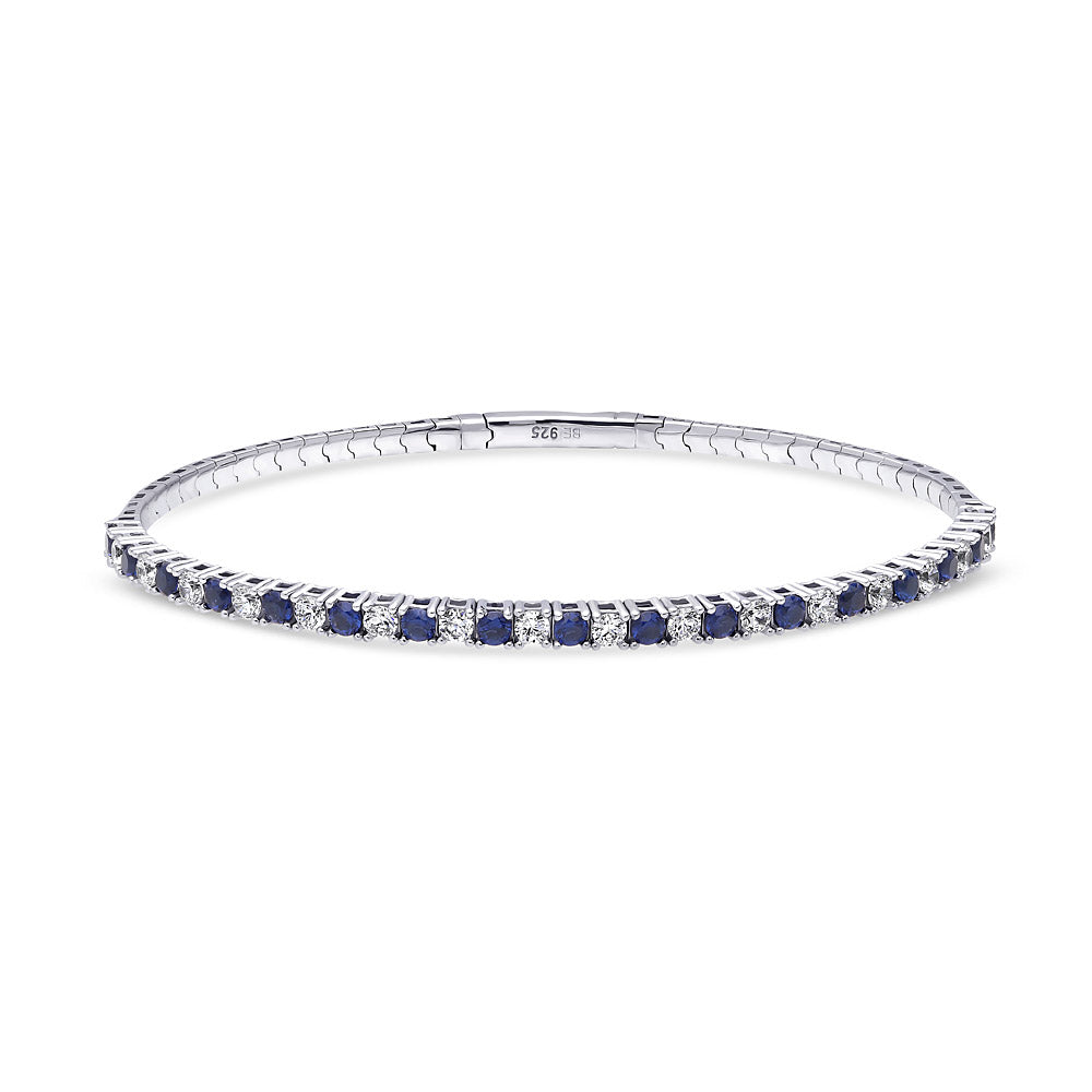 Flexible Simulated Blue Sapphire CZ Bangle in Sterling Silver, 1 of 9