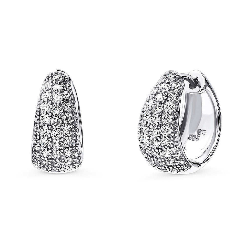 Dome CZ Small Huggie Earrings in Sterling Silver 0.55 inch, 1 of 4