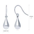 Front view of Teardrop Fish Hook Earrings in Sterling Silver, Rhodium Plated