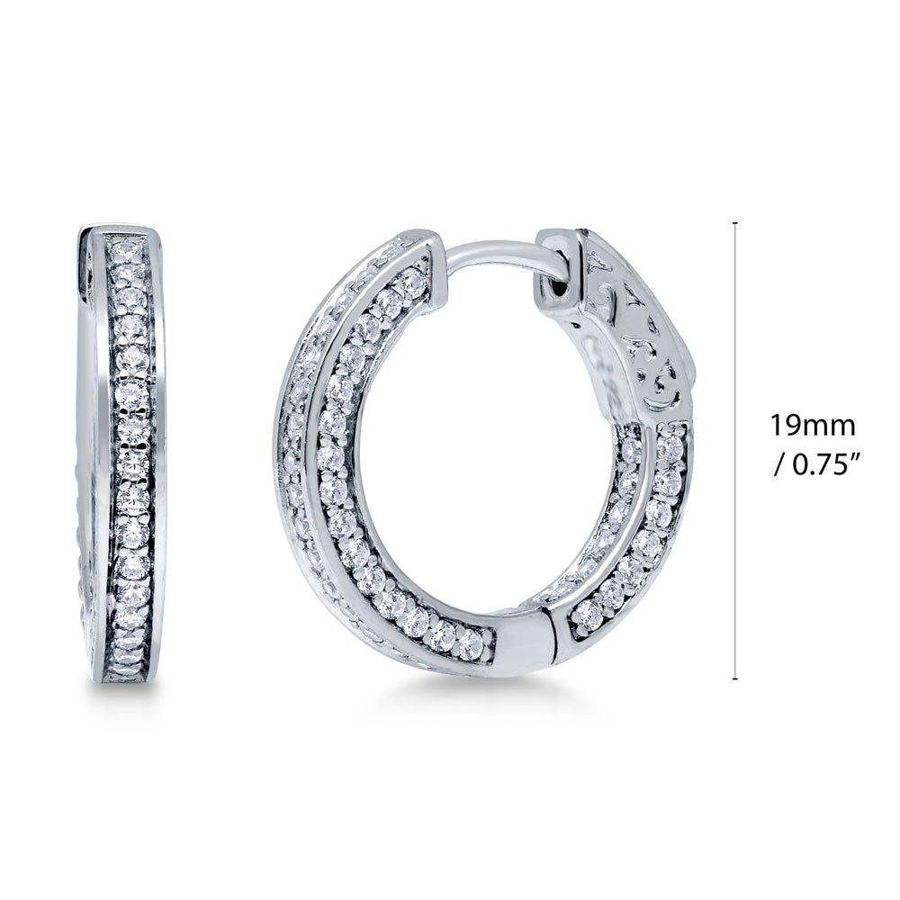 Front view of Bar CZ Medium Inside-Out Hoop Earrings in Sterling Silver 0.75 inch, Rhodium Plated