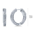 Front view of Bar CZ Medium Inside-Out Hoop Earrings in Sterling Silver 0.75 inch, Rhodium Plated