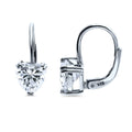 Solitaire Heart Heart CZ Leverback Earrings in Sterling Silver, Clear Color