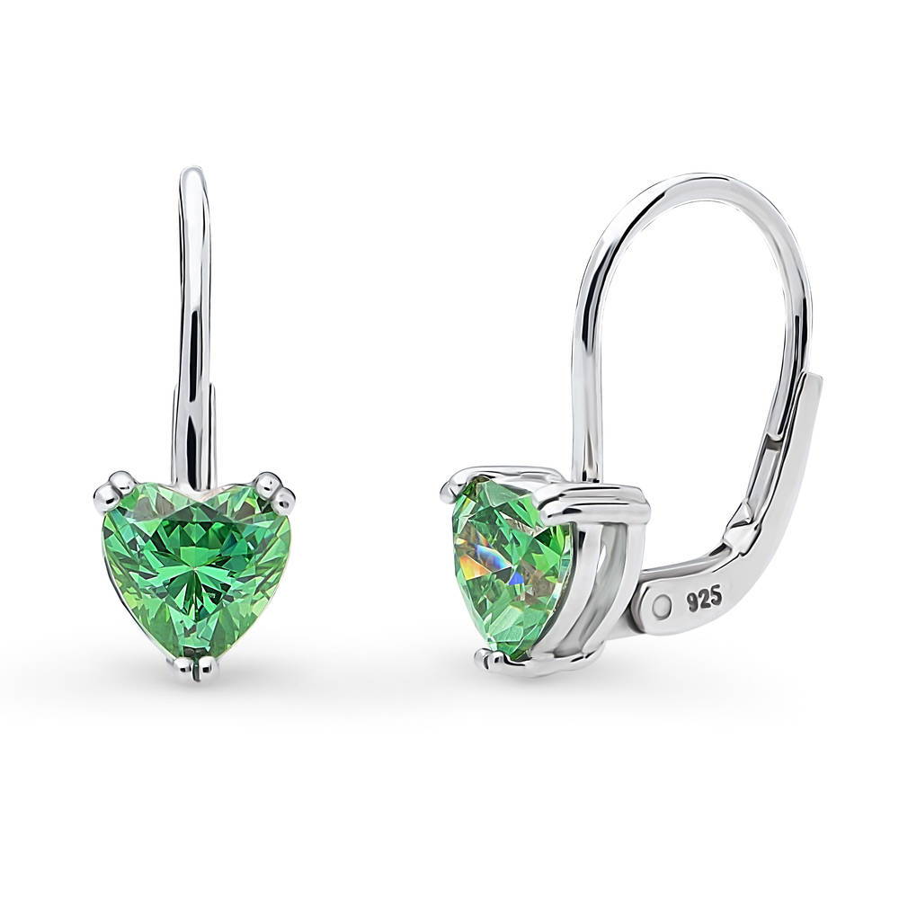 Solitaire Heart Heart CZ Leverback Earrings in Sterling Silver, 1 of 7