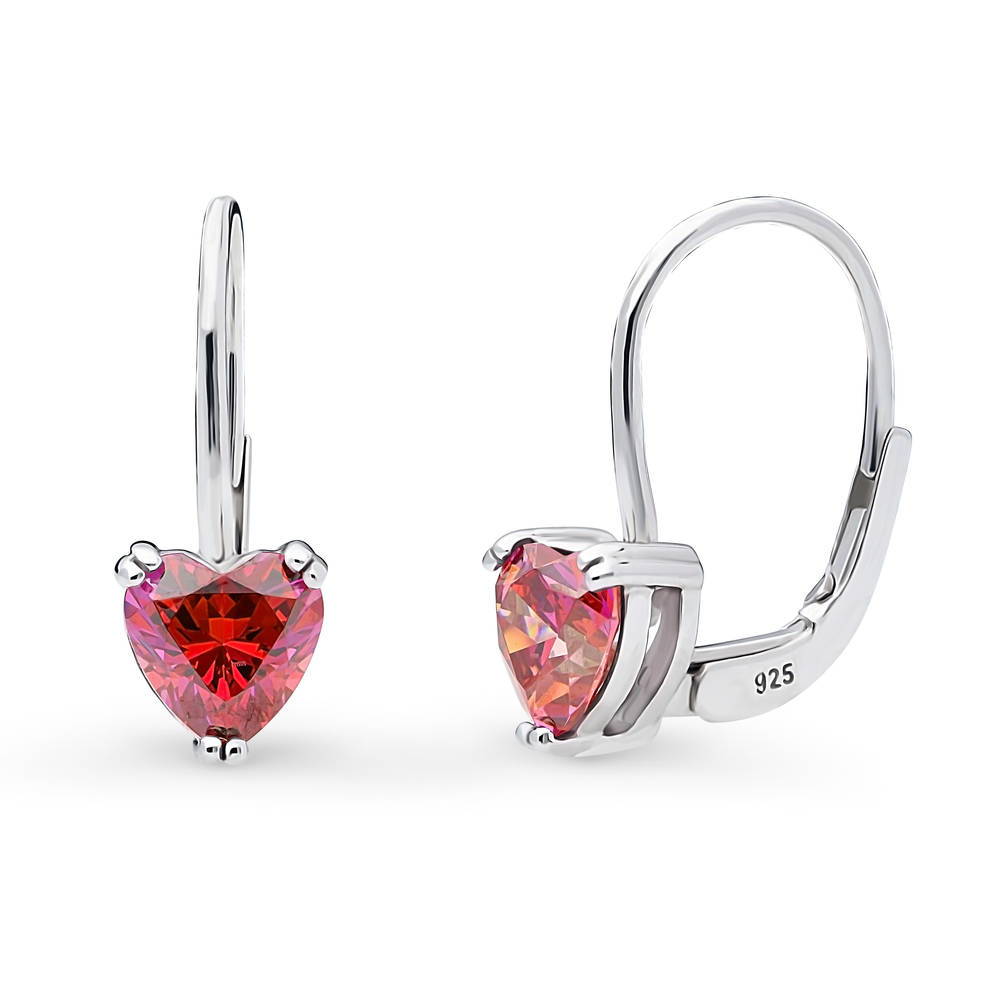 Solitaire Heart Heart CZ Leverback Earrings in Sterling Silver