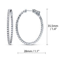 Angle view of Oval CZ Medium Inside-Out Hoop Earrings in Sterling Silver 1.4 inch, Rhodium Plated