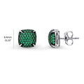 Front view of Square CZ Necklace and Earrings in Sterling Silver, Green Color