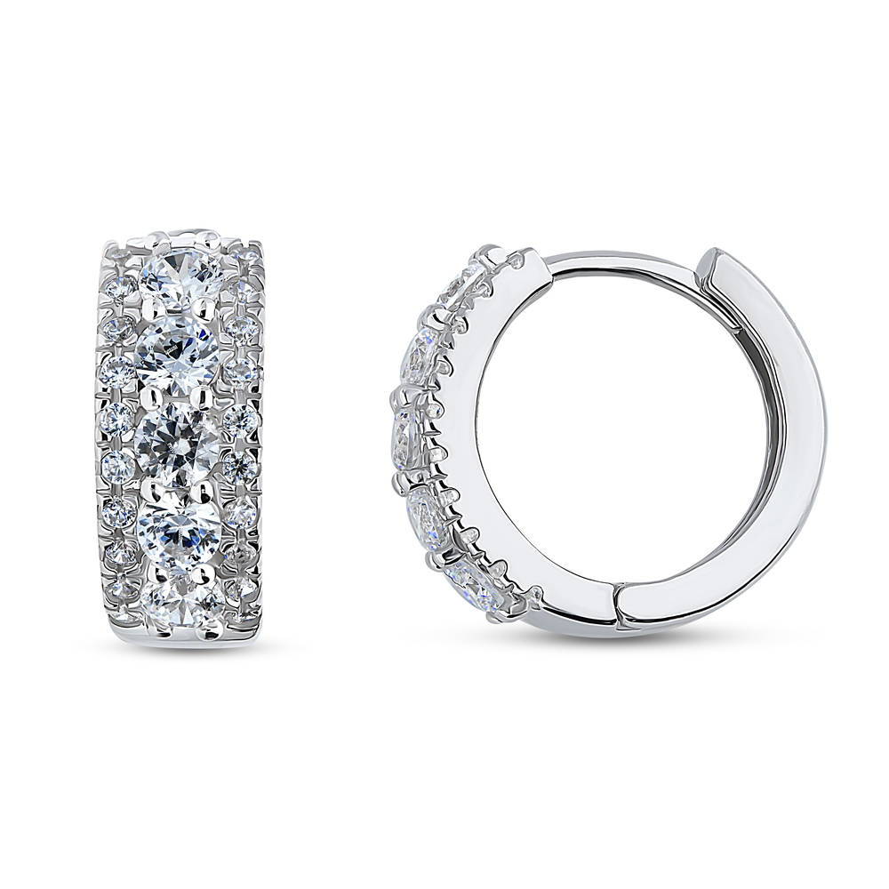 5-Stone CZ Small Huggie Earrings in Sterling Silver 0.53 inch, 1 of 3