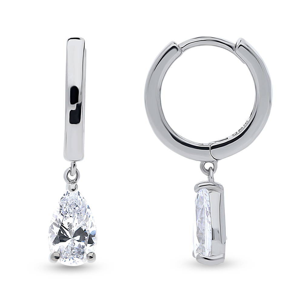 Solitaire CZ Huggie Earrings in Sterling Silver 0.5 inch, 5 of 14