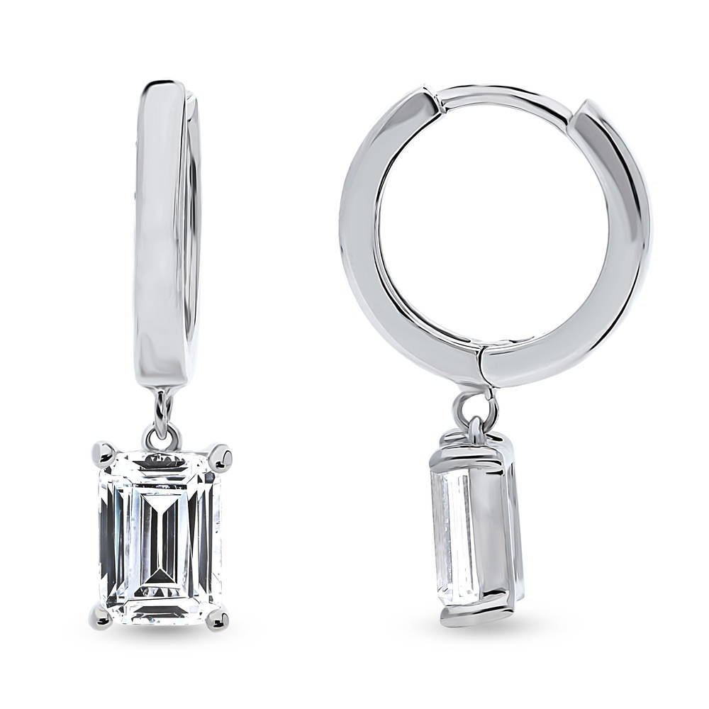 Solitaire CZ Huggie Earrings in Sterling Silver 0.5 inch, 2 of 14