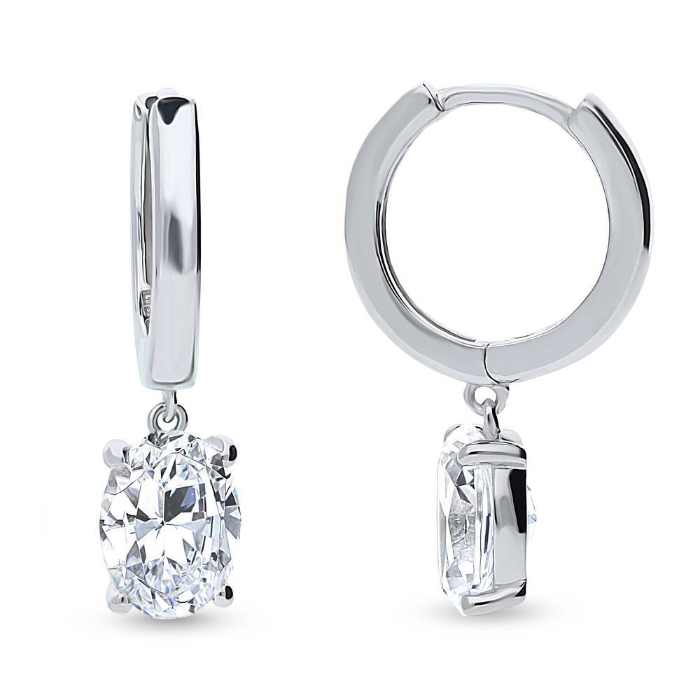 Solitaire CZ Huggie Earrings in Sterling Silver 0.5 inch, 4 of 14