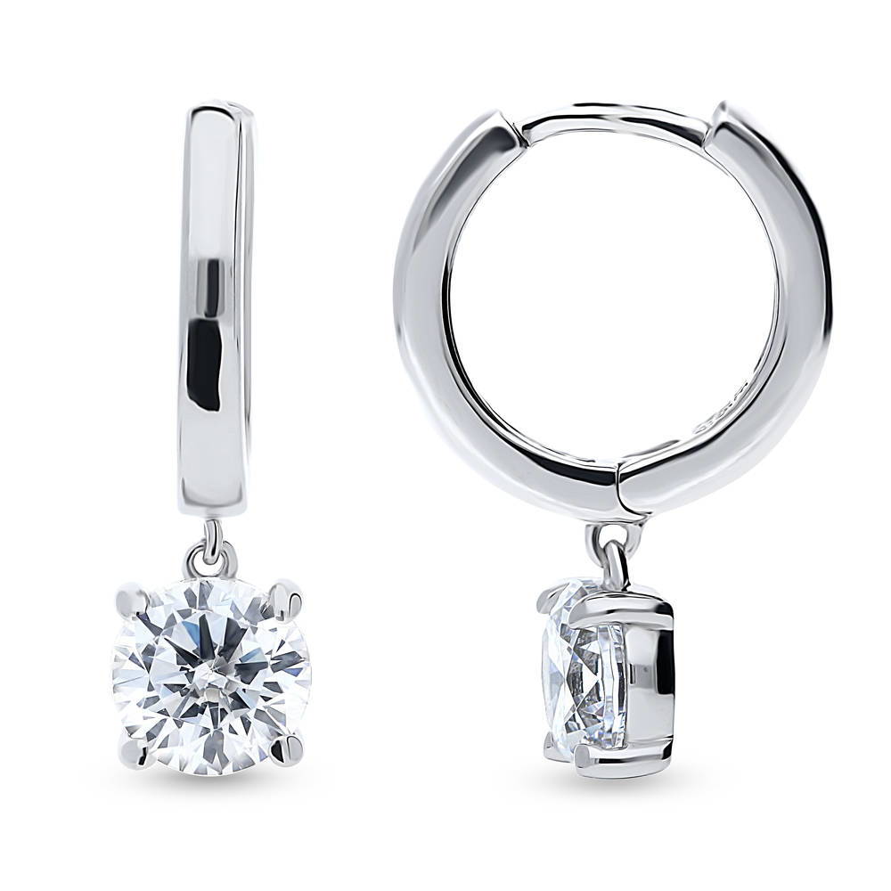 Solitaire CZ Huggie Earrings in Sterling Silver 0.5 inch, 7 of 14