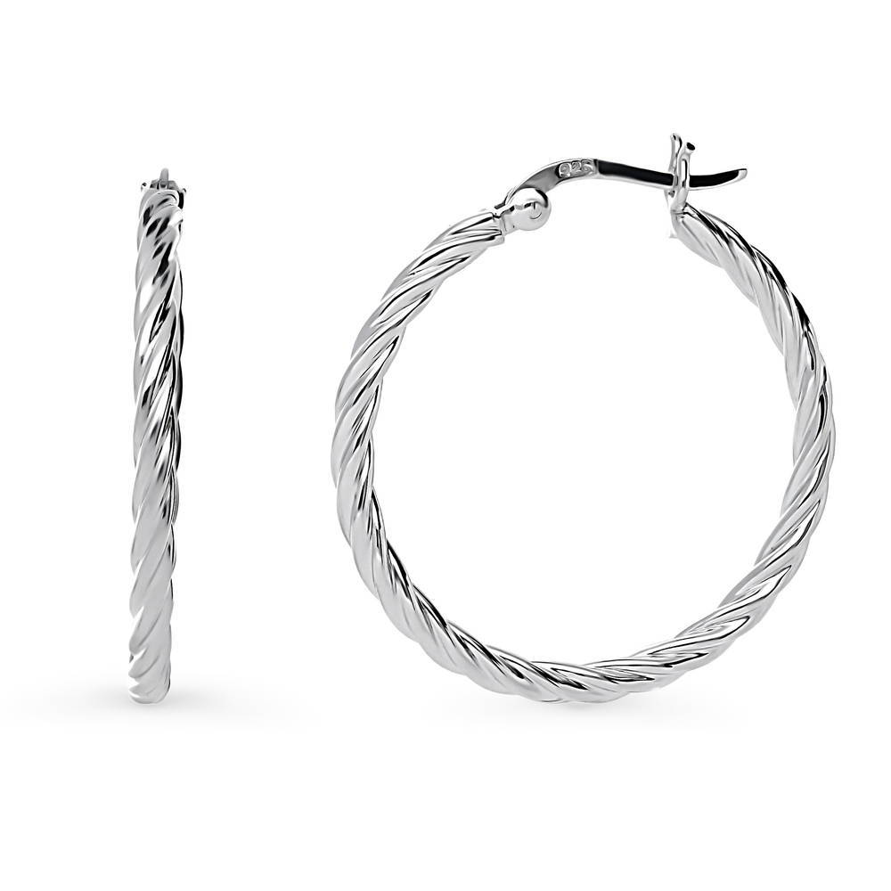 Cable Medium Hoop Earrings in Sterling Silver 1.2 inch, 3 of 10