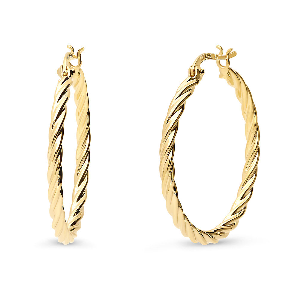 Cable Medium Hoop Earrings in Gold Flashed Sterling Silver 1.2 inch, 1 of 4