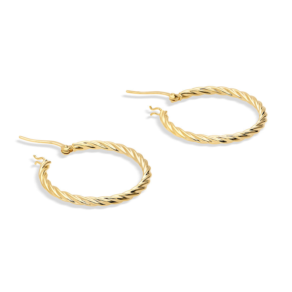 Angle view of Cable Medium Hoop Earrings in Gold Flashed Sterling Silver 1.2 inch, 3 of 4